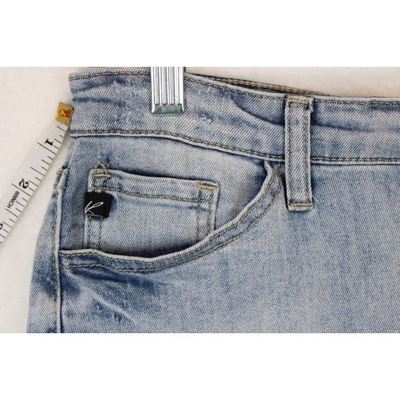 KanCan Los Angeles Skirt Women 5 / 26 Blue Distressed Denim Raw Hem Mini Casual - Picture 11 of 13